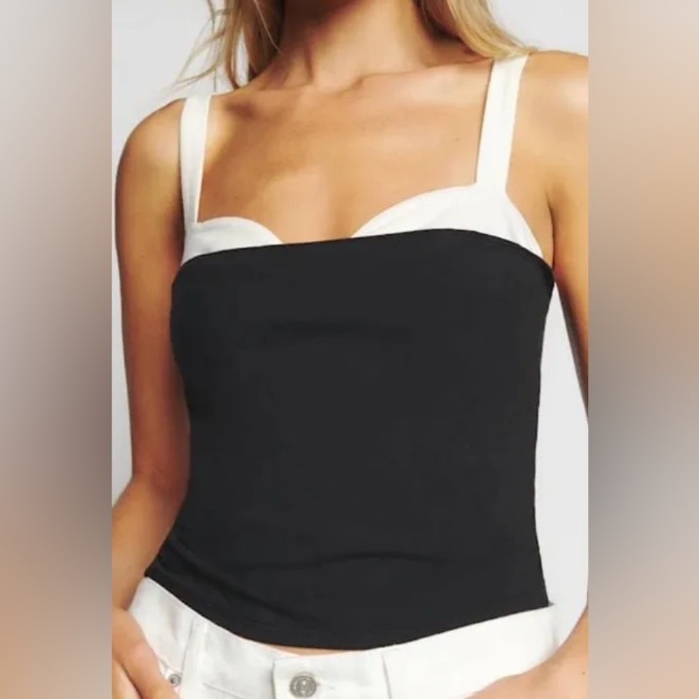 Reformation Black and White Strap Harlan Knit Tank Top